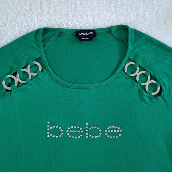 bebe Green💚 Top With Triple3️⃣ Silver🤍 Rings Detail - NWT - Picture 3 of 16